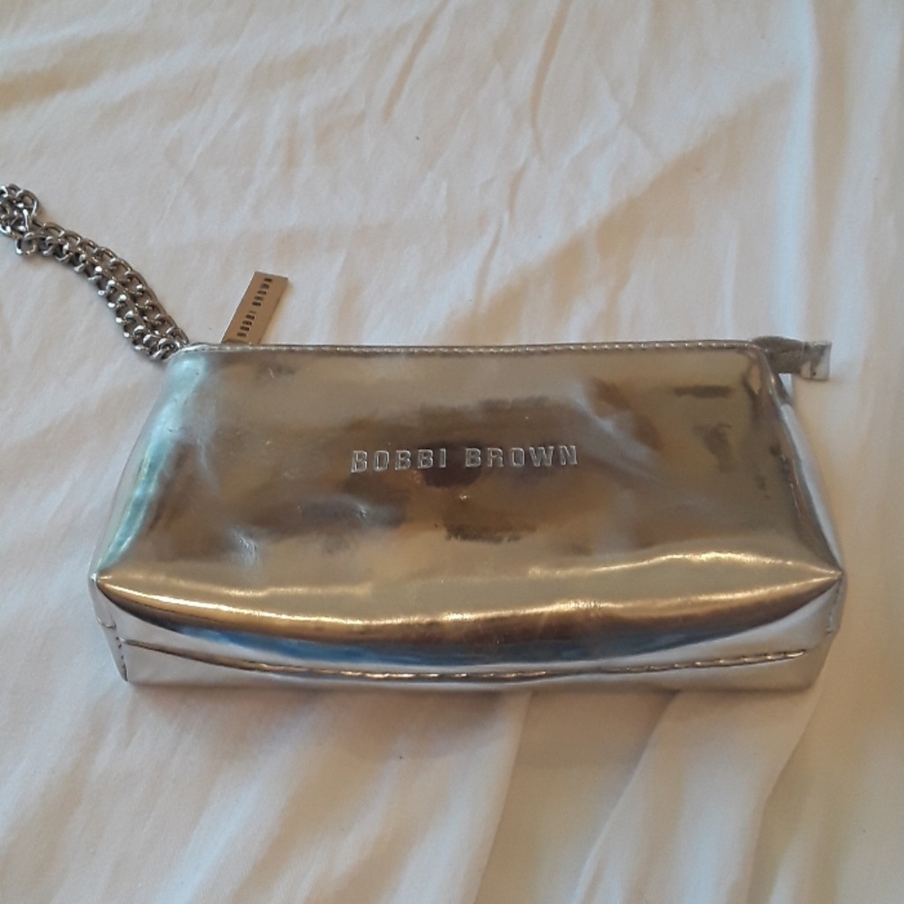 Bobbi Brown silver new cosmetic bag